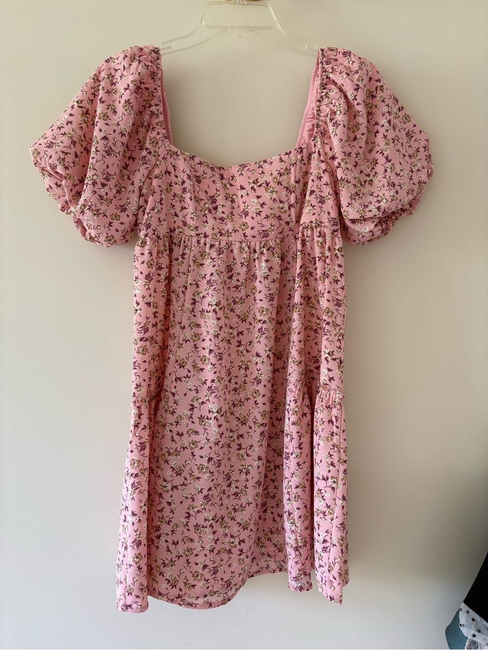 Babydoll Pink Floral Puff-Sleeve Dress